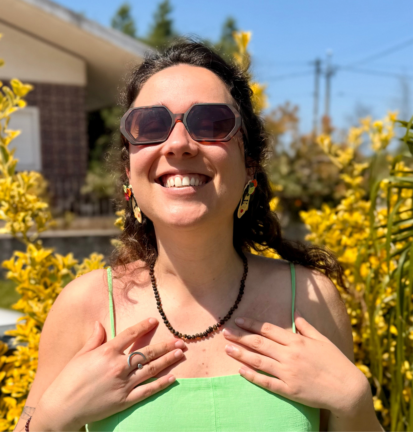 Colar de Âmbar Báltico Verde escuro não polido 50 cm