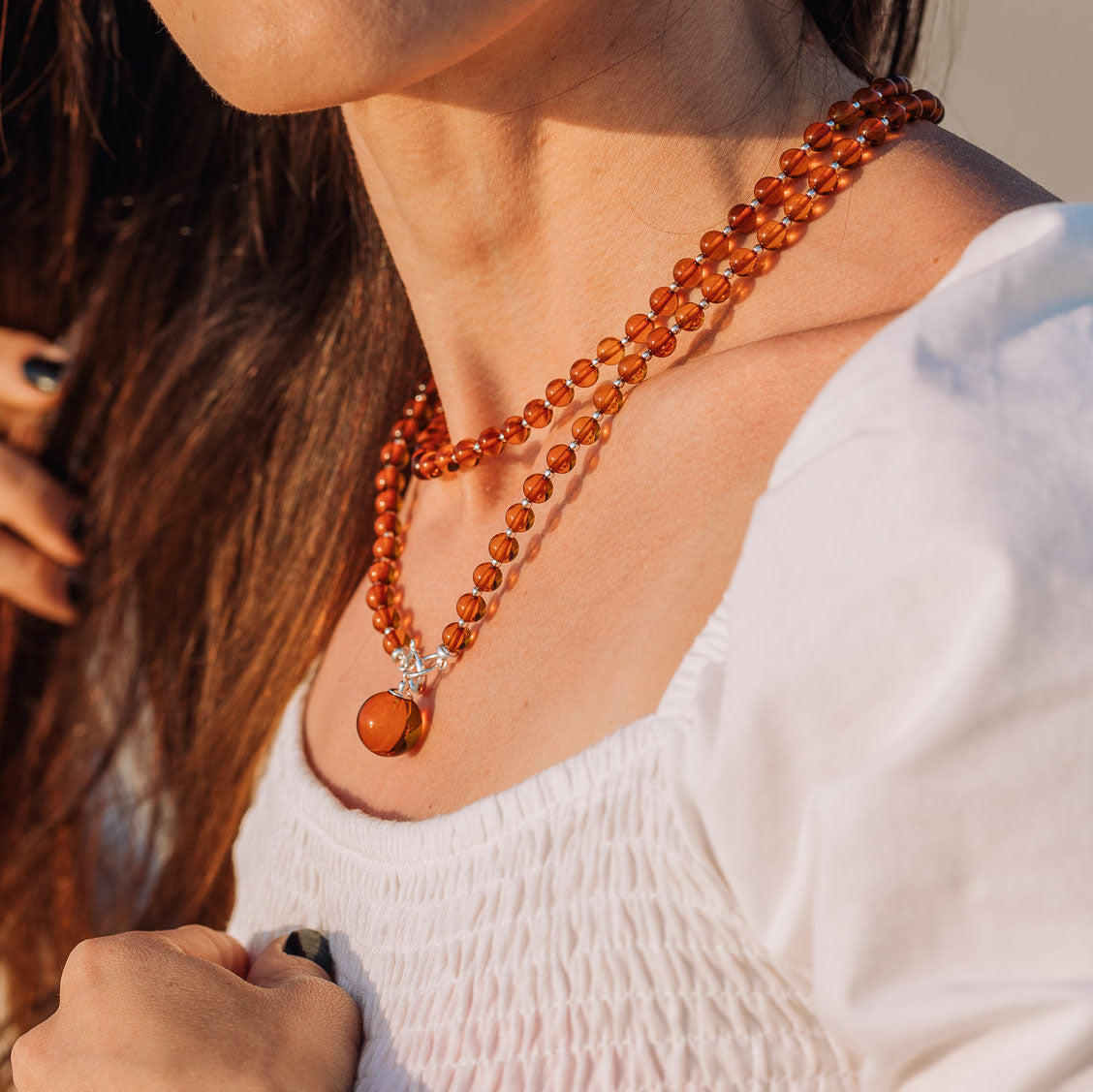 Conjunto de Âmbar Báltico Cognac com Prata 925 – Colar 70 cm + Pulseira Ajustável