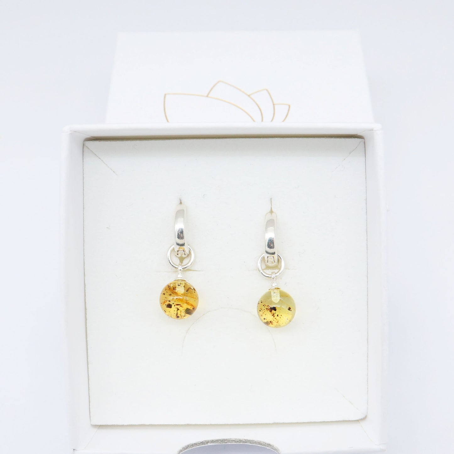 Brinco de Âmbar Clássico Green - Prata 925