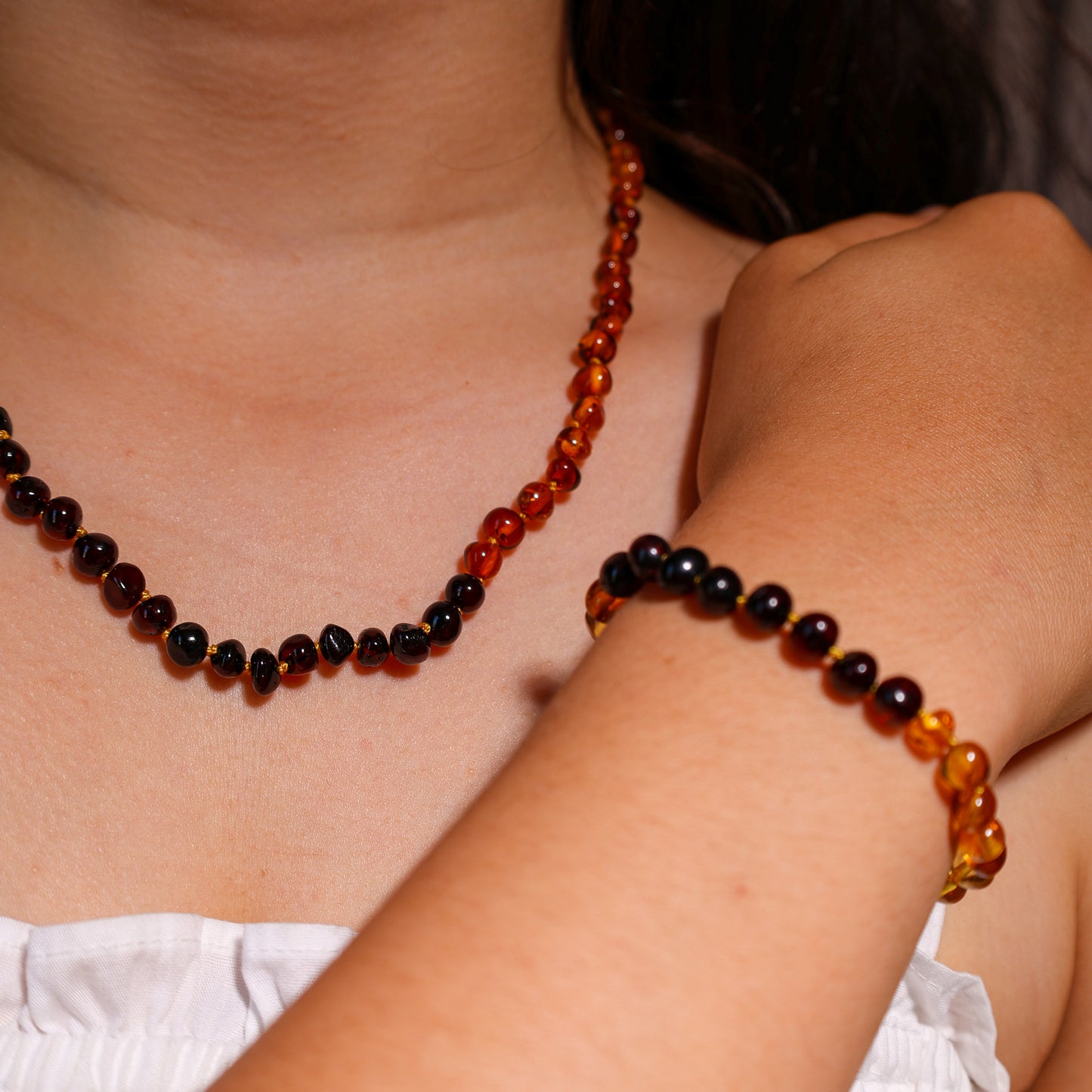 Conjunto Colar e Pulseira de Âmbar Báltico para Adultos