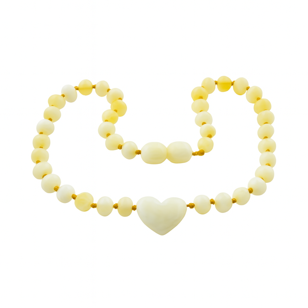 Colar de Âmbar Báltico Bebê Mel Claro com coração 32-33 cm