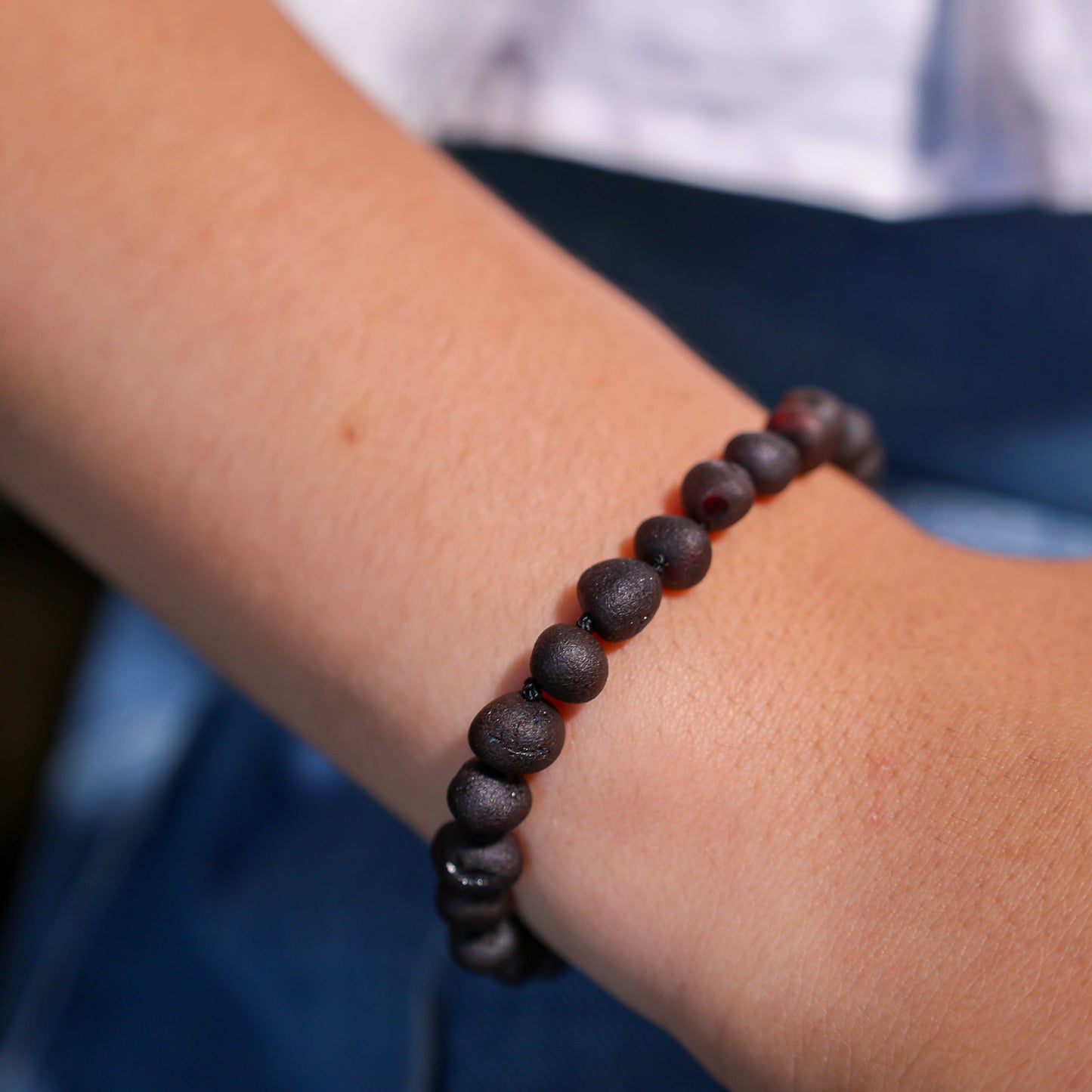 Unpolished Cherry Baltic Amber Bracelet 18 cm