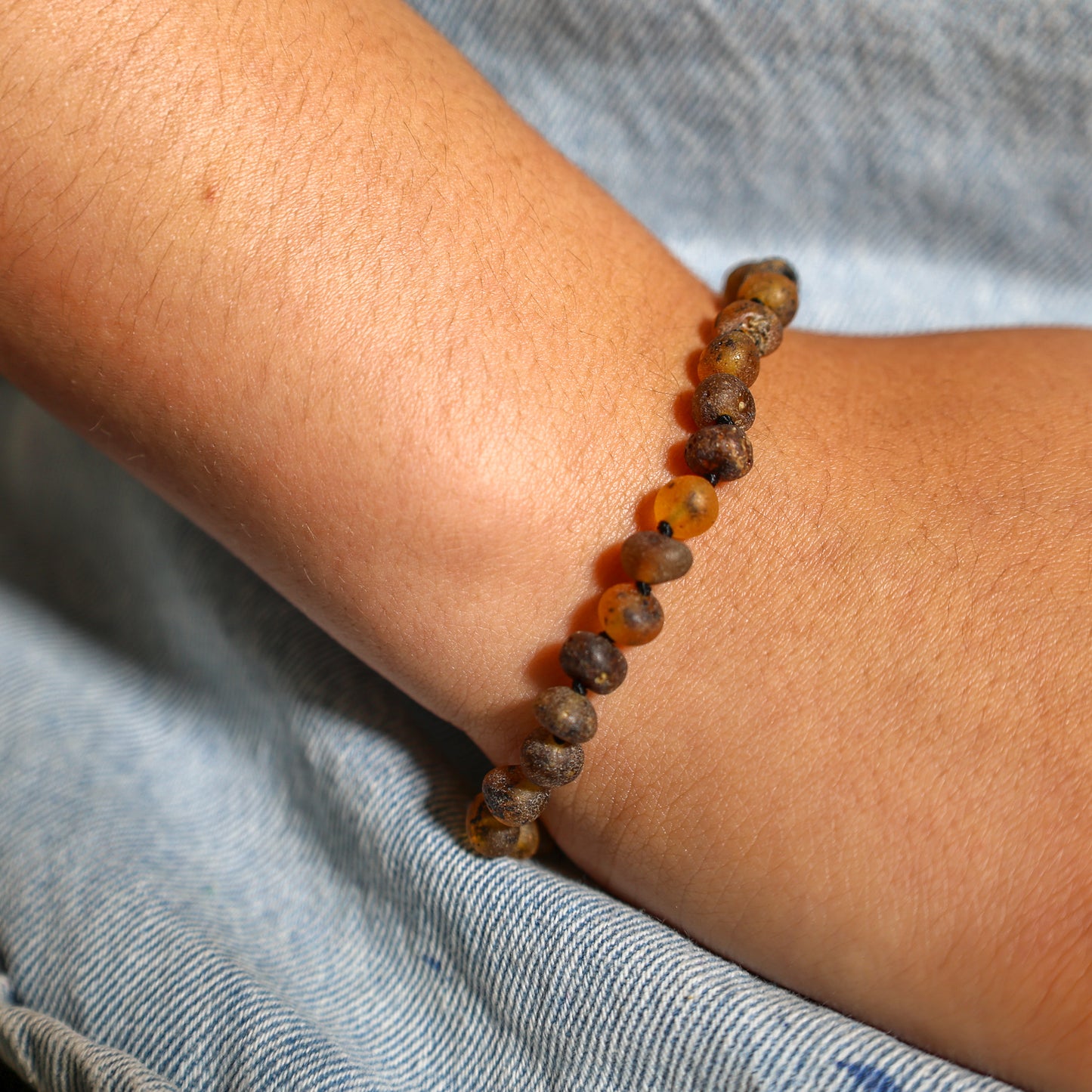 Unpolished Light Green Baltic Amber Bracelet 18 cm