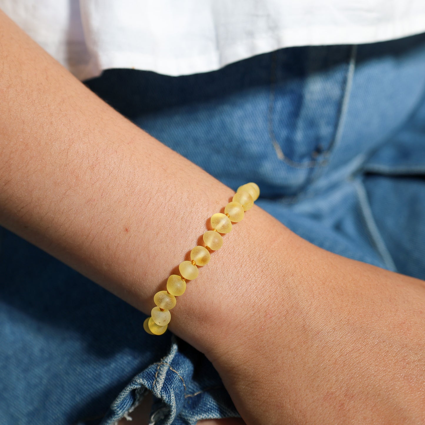 Unpolished Lemon Baltic Amber Bracelet 18 cm
