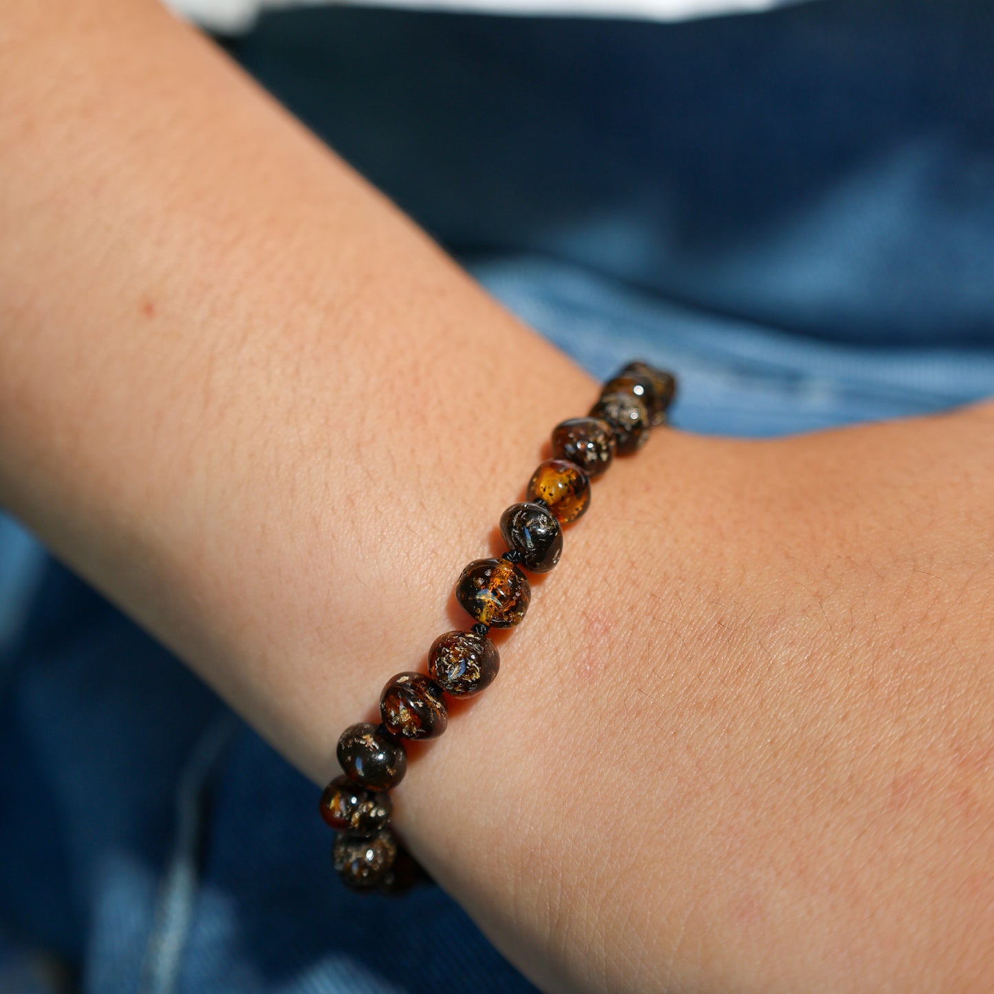 Dark Green Baltic Amber Bracelet 18 cm