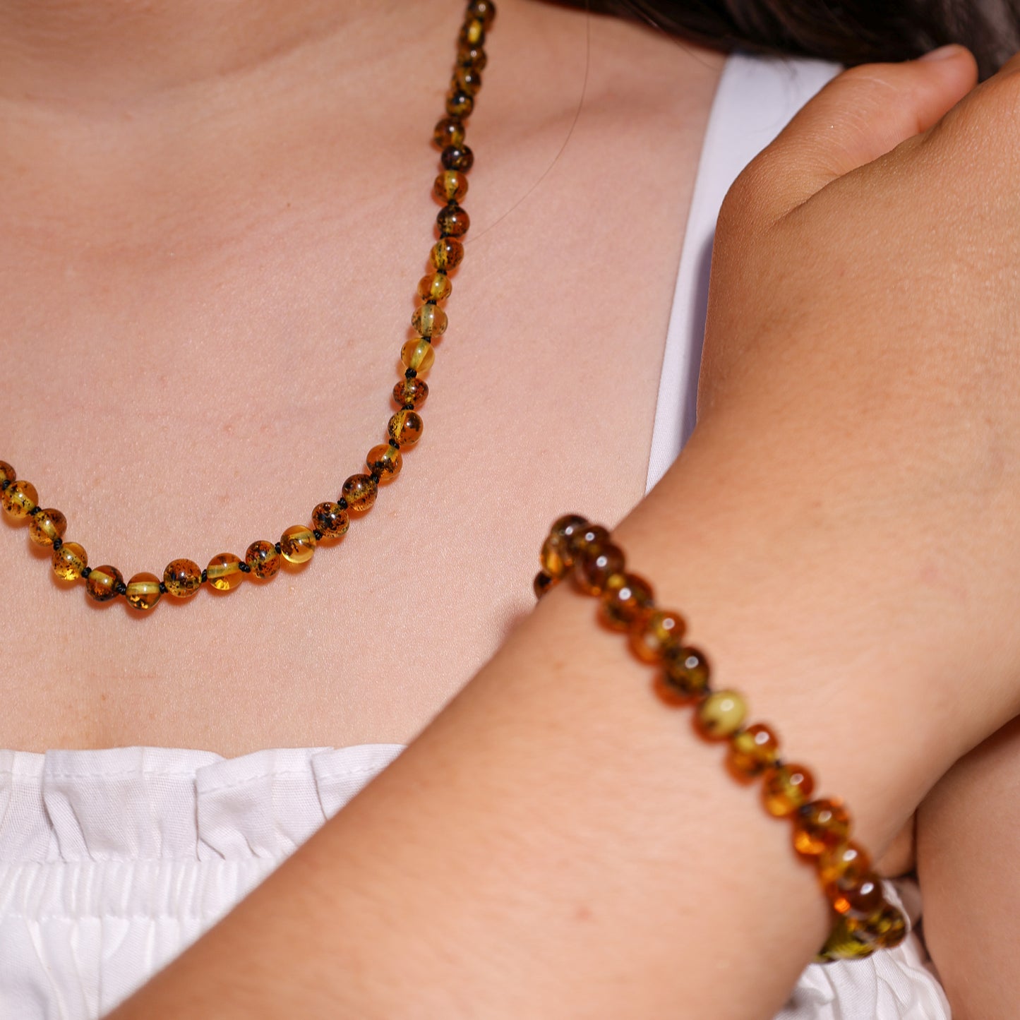 Conjunto Colar e Pulseira de Âmbar Báltico para Adultos