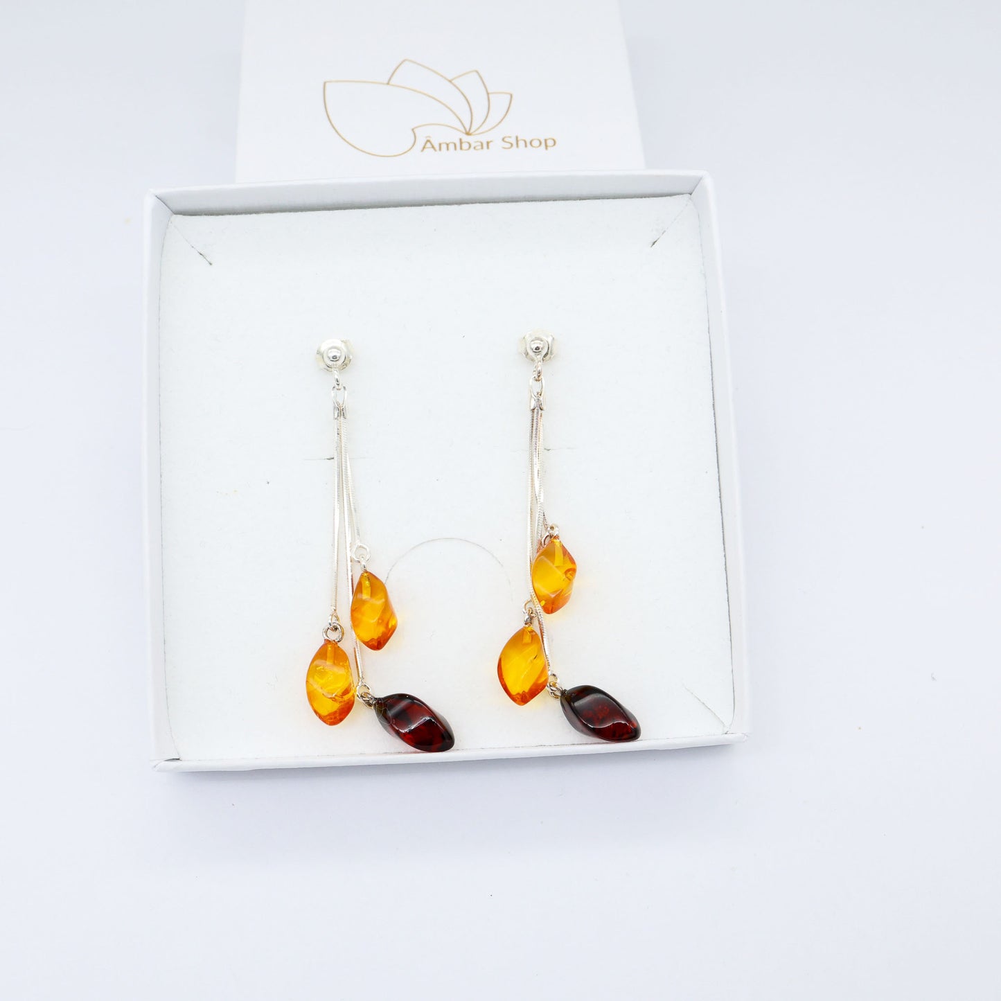 Brinco Âmbar Natural Duo – Longo com Gotas Bálticas