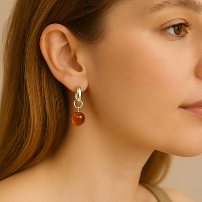 Brinco de Âmbar Clássico Cognac - Prata 925