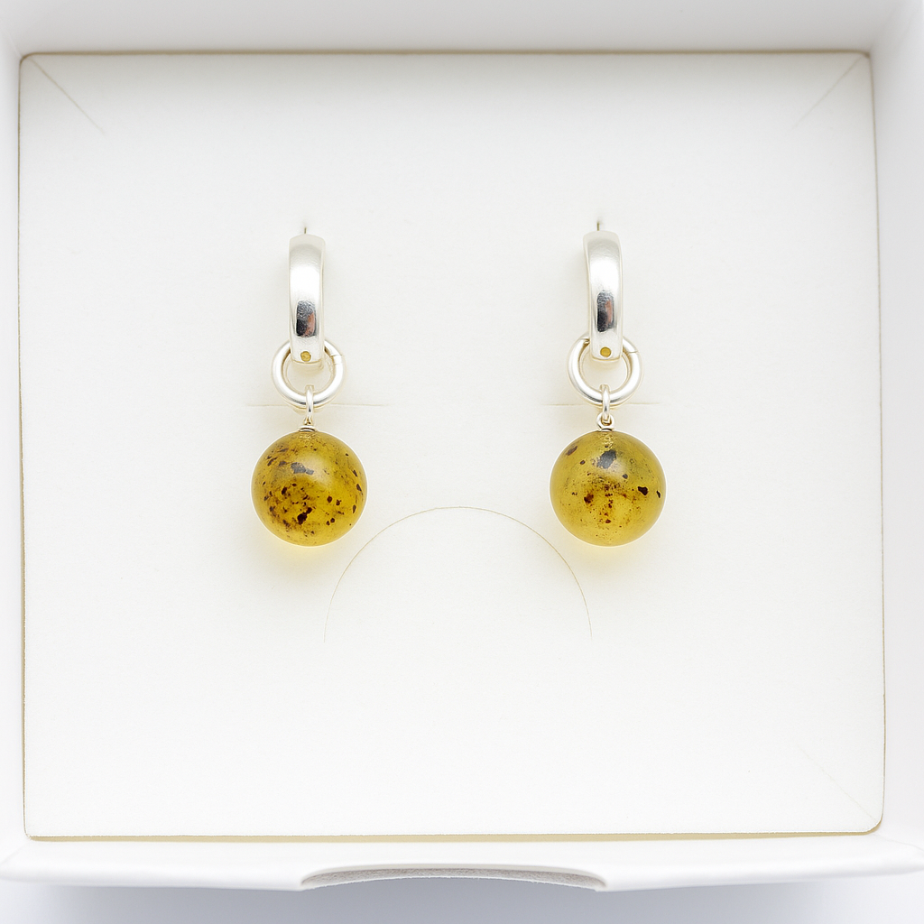 Brinco de Âmbar Clássico Green - Prata 925