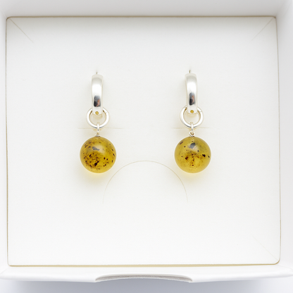 Brinco de Âmbar Clássico Green - Prata 925