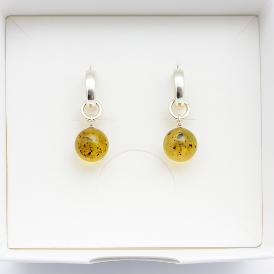 Brinco de Âmbar Clássico Green - Prata 925