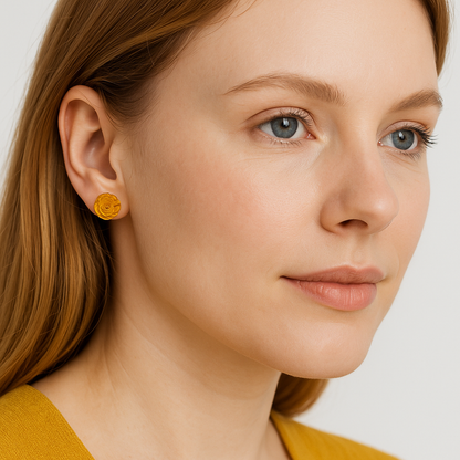 Brinco de Âmbar Báltico – Flor Rosa Mel claro