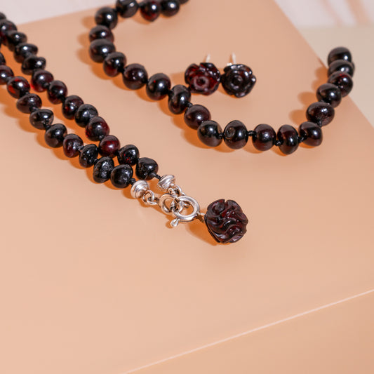 Conjunto Rosas de Âmbar – Colar, Pulseira e Brincos