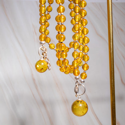 Conjunto de Âmbar Báltico Honey com Prata 925 – Colar 70 cm + Pulseira Ajustável