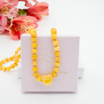 Baltic Amber Light Honey with heart 38-40 cm