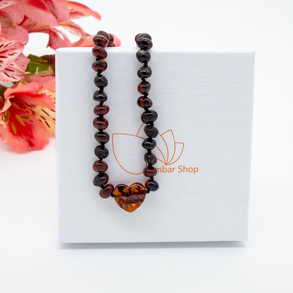 Baltic Amber Light Honey with heart 38-40 cm