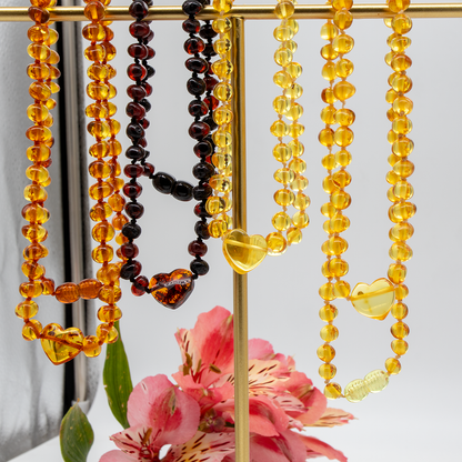 Baltic Amber Light Honey with heart 38-40 cm