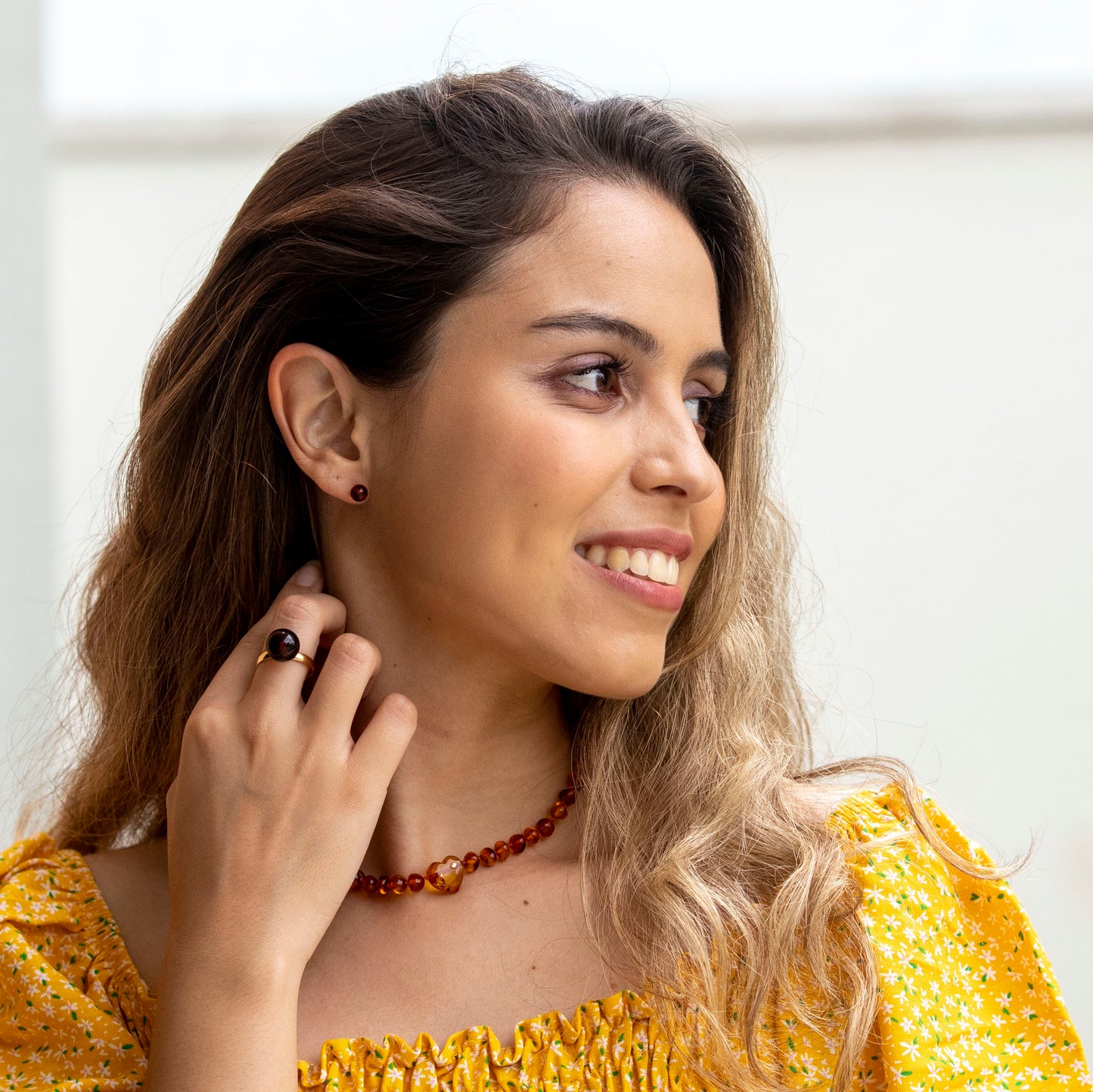 Anel de Âmbar Báltico em prata ajustável