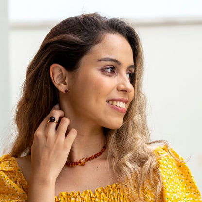 Anel de Âmbar Báltico em prata ajustável