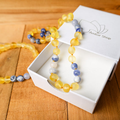 Conjunto Aura Azul | Colar com  Pulseira em Âmbar Natural