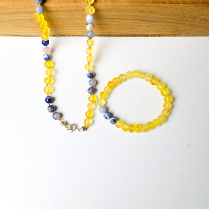 Conjunto Aura Azul | Colar com  Pulseira em Âmbar Natural