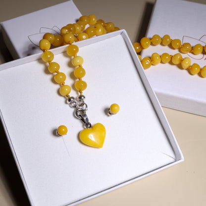 Conjunto Coração de Âmbar – Colar e Brincos