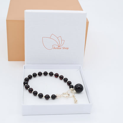 Pulseira Cherry Label em Âmbar Báltico e Prata 925 – Ajustável