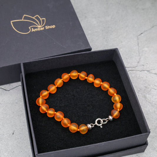 Pulseira de Âmbar Báltico Mel Claro não polido 18 cm com fecho de prata