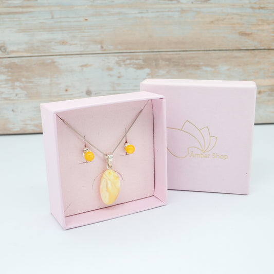 Conjunto Luz do Sol – Colar e Brincos em Âmbar Báltico