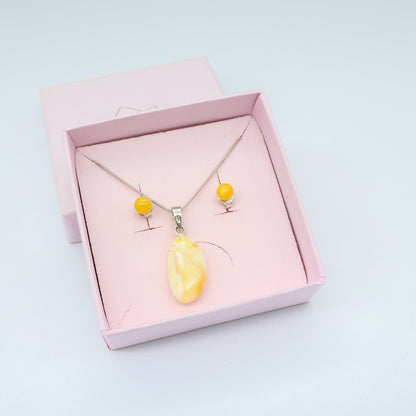 Conjunto Luz do Sol – Colar e Brincos em Âmbar Báltico