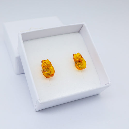 Brinco Âmbar Báltico – Coruja Mini | Infantil e Adulto