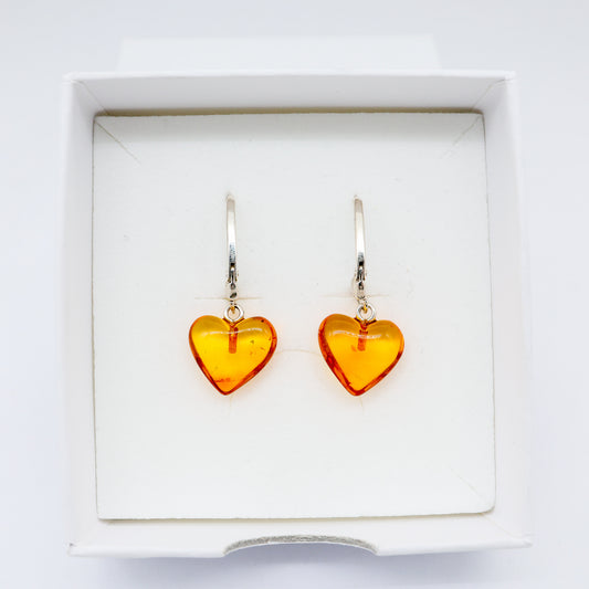 Brinco Coração de Âmbar Báltico – Prata 925