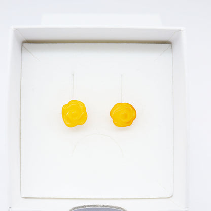 Brinco de Âmbar Báltico – Flor Rosa Milky