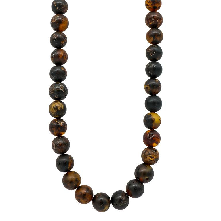 Colar Âmbar Báltico Raiz Ancestral 45 cm — Verde Escuro Fosco