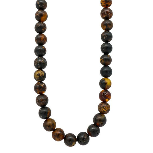 Colar Âmbar Báltico Raiz Ancestral 45 cm — Verde Escuro Fosco