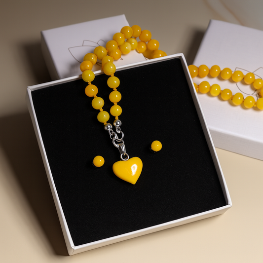 Conjunto Coração de Âmbar – Colar e Brincos