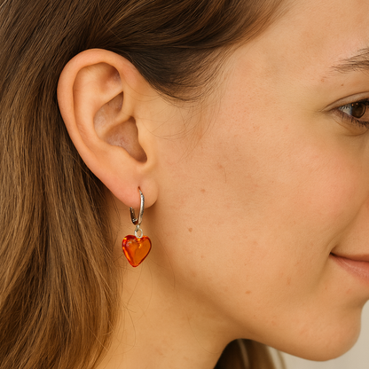 Brinco Coração de Âmbar Báltico – Prata 925