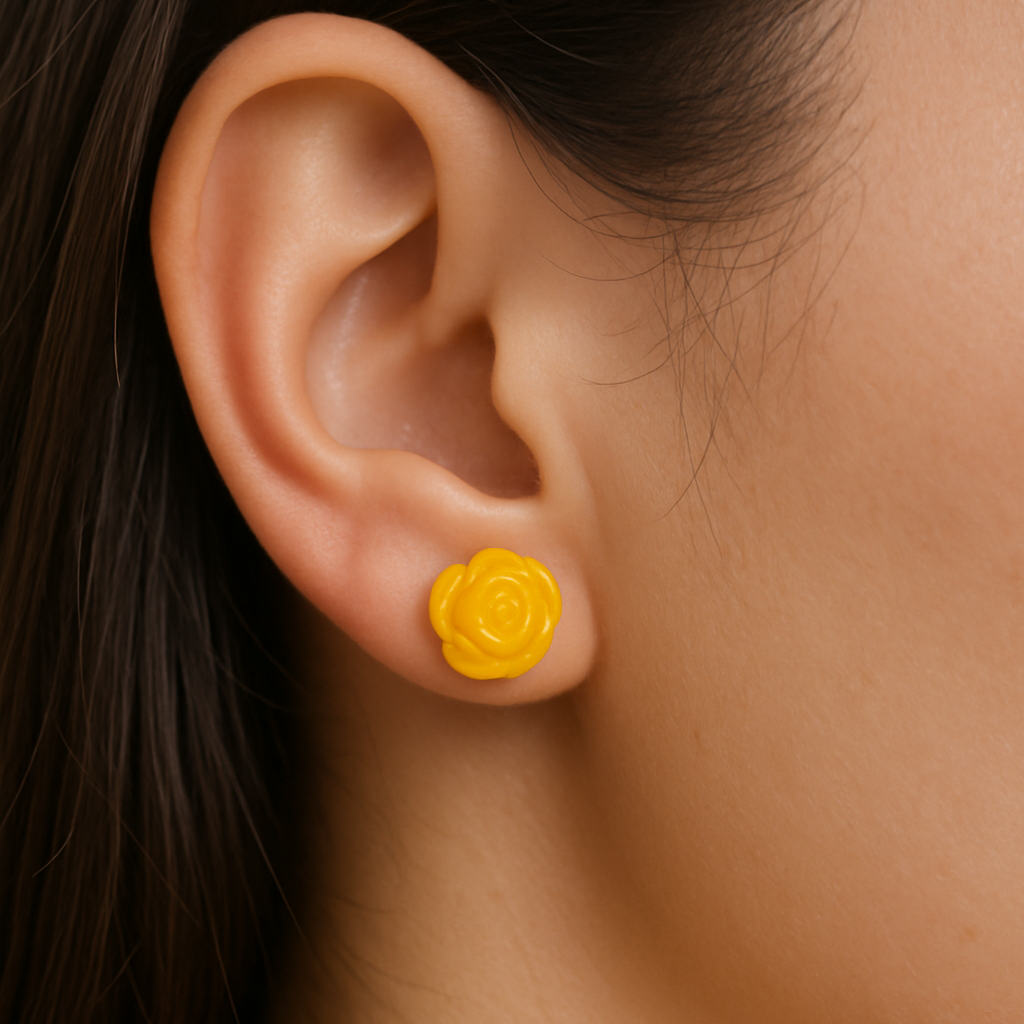 Brinco de Âmbar Báltico – Flor Rosa Milky