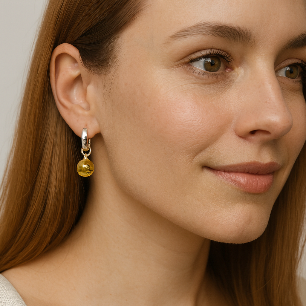 Brinco de Âmbar Clássico Green - Prata 925