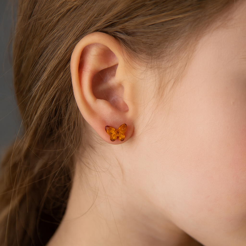 Brinco Borboleta de Âmbar Báltico – Prata 925