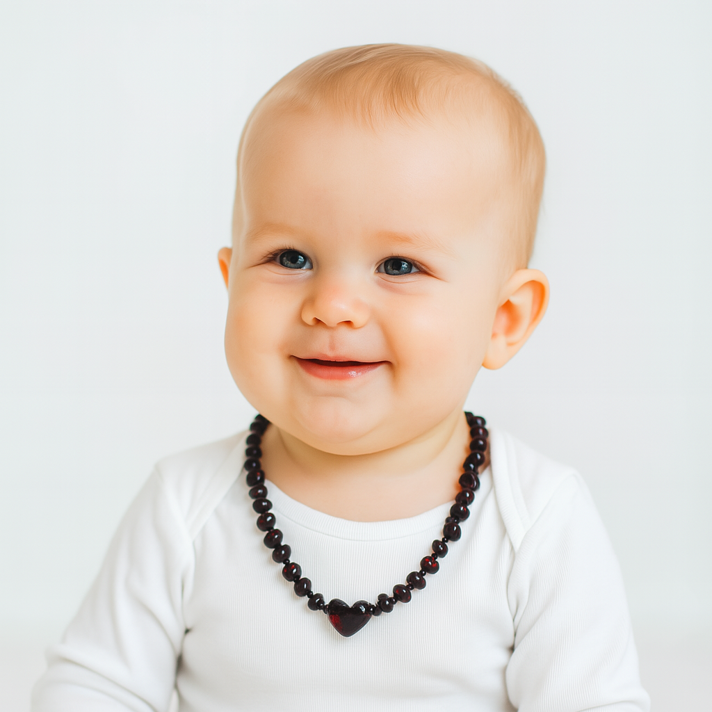 Light Honey Baby Baltic Amber Necklace with heart 32-33 cm 
