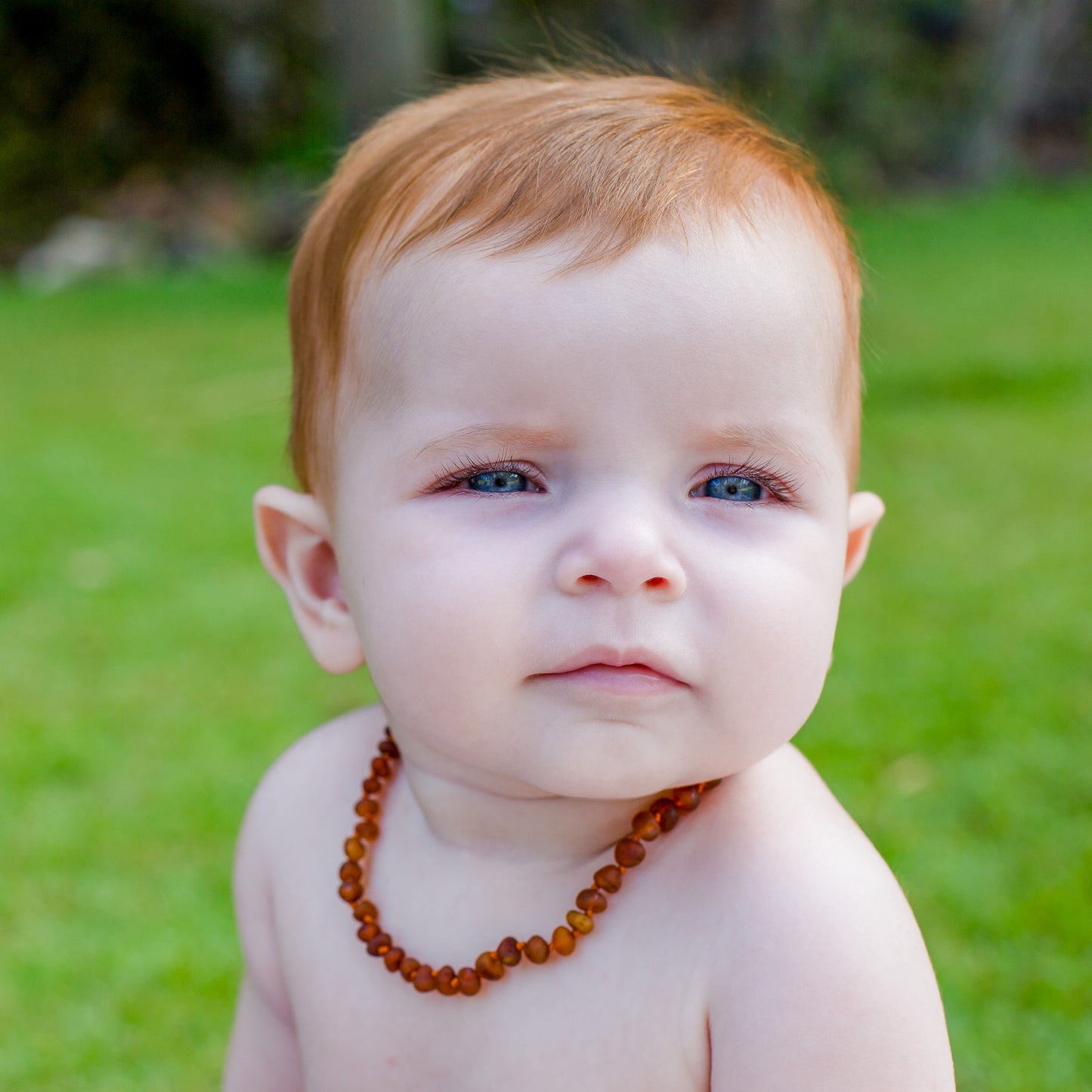 Baby Baltic Amber Necklace Unpolished dark honey 32-33 cm 