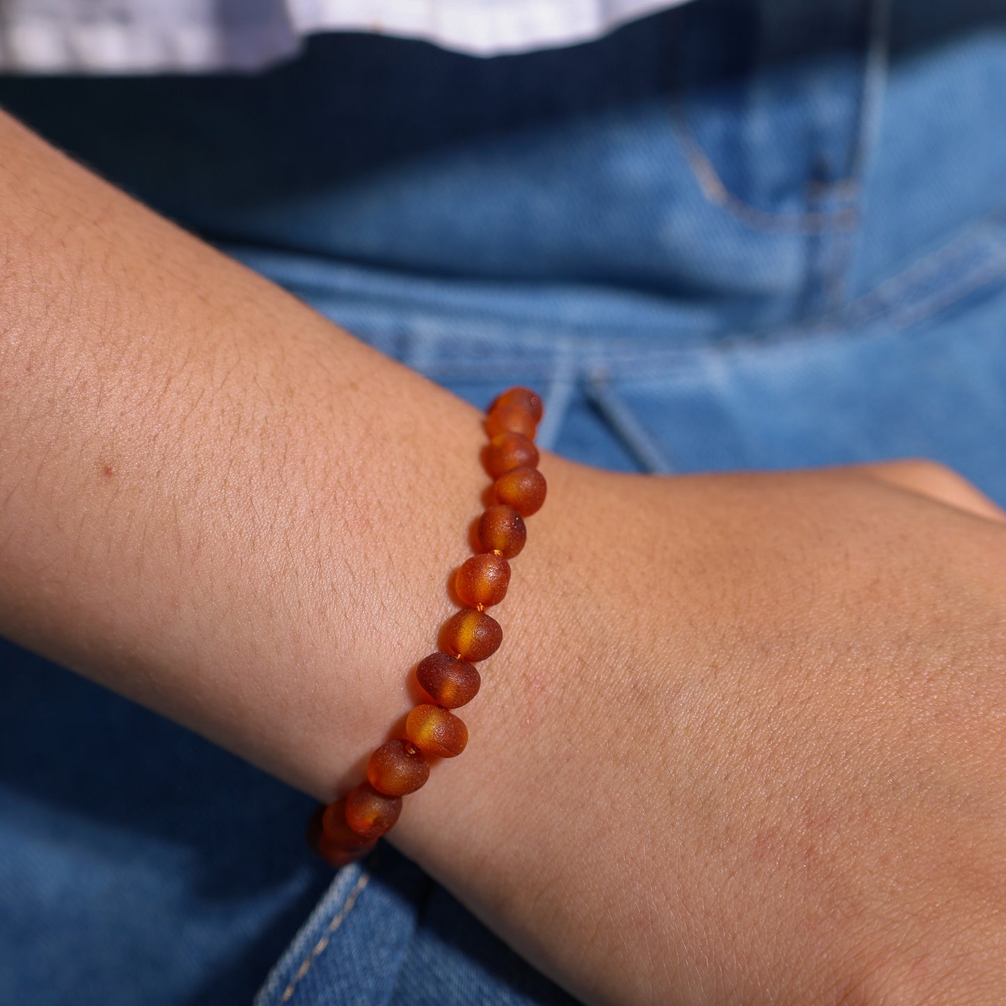 Unpolished Dark Honey Baltic Amber Bracelet 18 cm